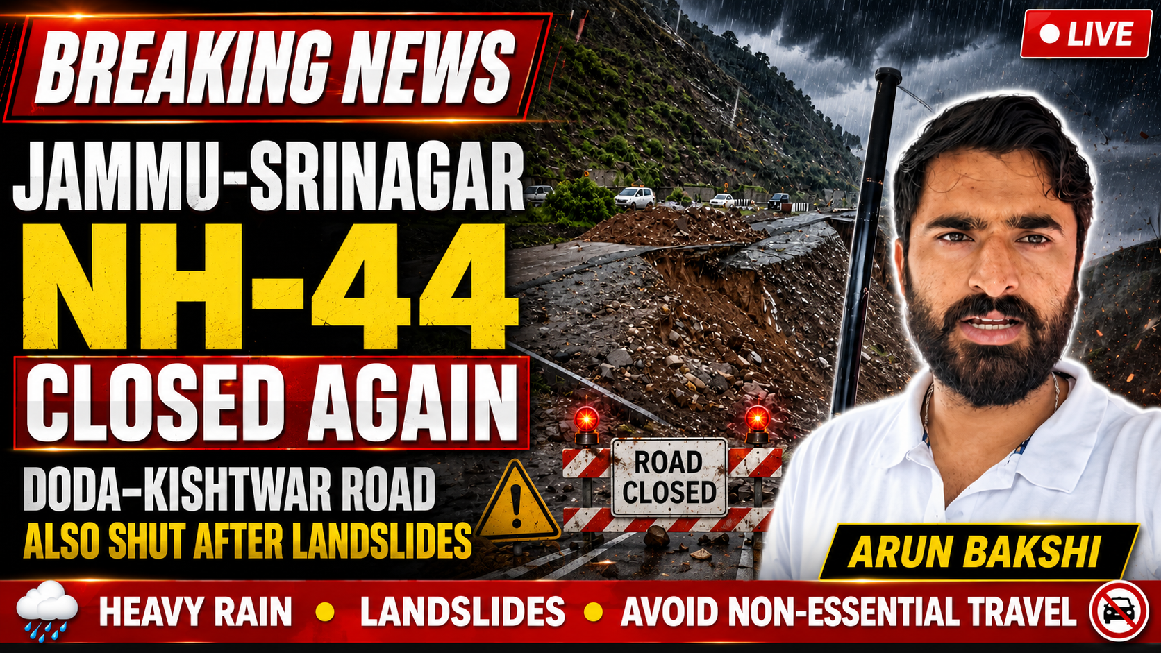 Traffic Alert: Jammu–Srinagar Highway Still Shut, Doda–Kishtwar Road Closed