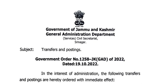 Transfers and postings of JKAS officer