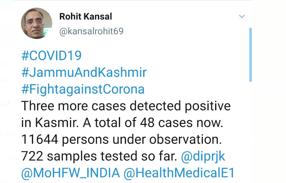 3 More Covid-19 cases confirmed in Kashmir, total rises to 48 in J&K