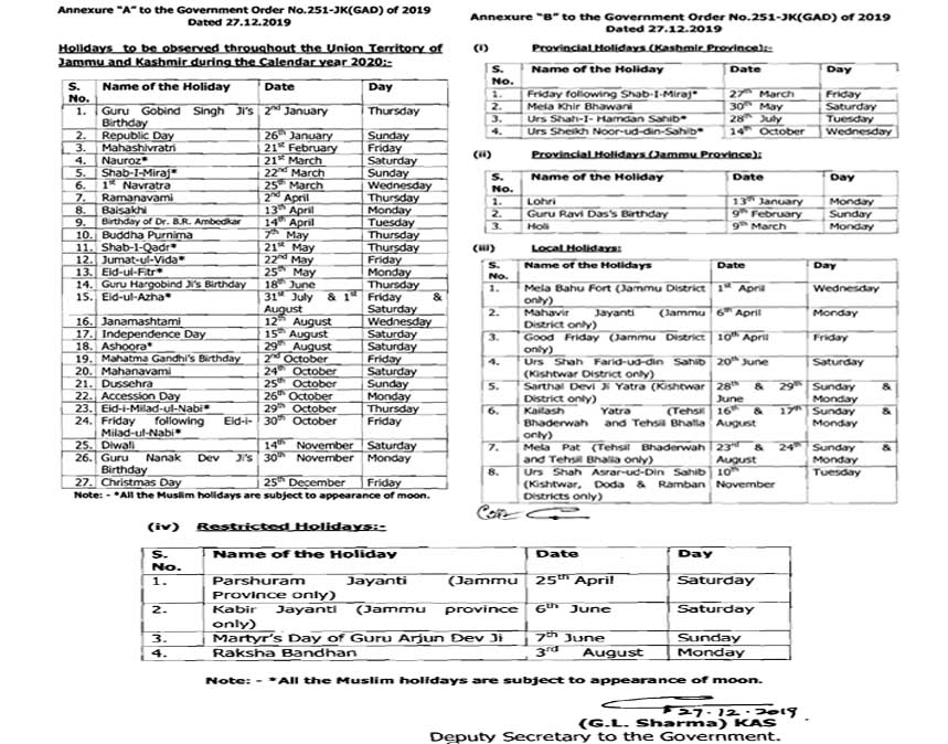 J&K drops Martyrs’ Day & Sheikh Abdullah’s birth anniversary from state holiday list of 2020, Maharaja's Birthday not included