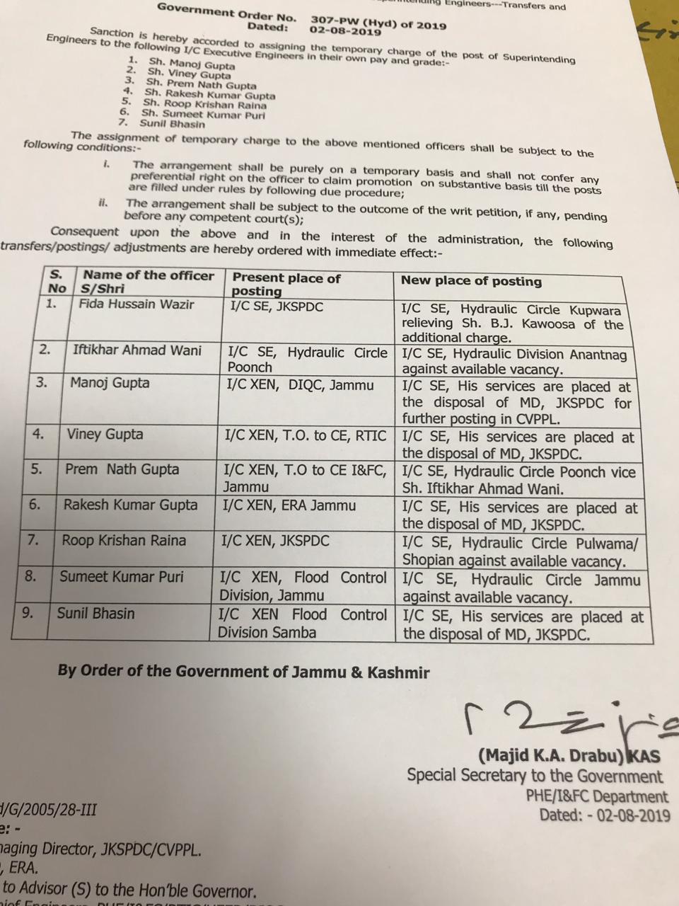 7 Xens promoted as SEs, 9 SEs transferred in Hydraulic wing 
