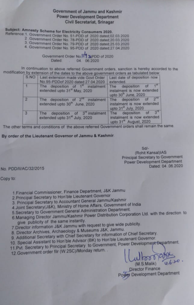 J&K Government orders extension of Power Amnesty Scheme 