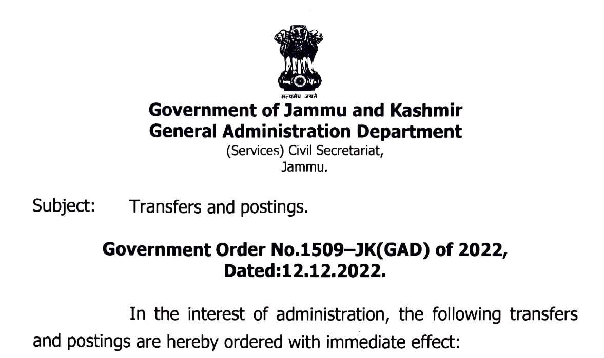 Govt orders Transfers and postings of JKAS officers