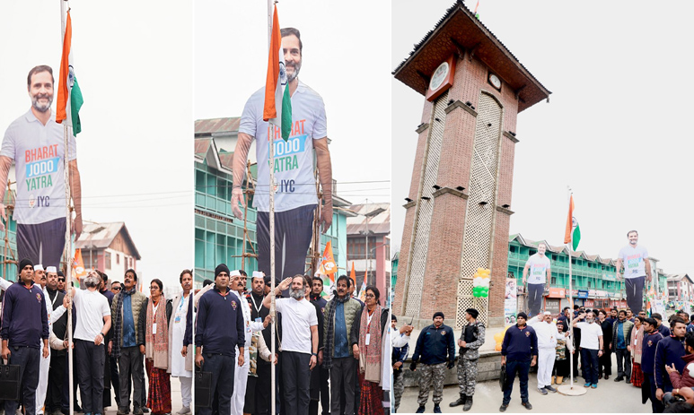 Rahul Gandhi unfurls Tricolour at Lal Chowk as Bharat Jodo Yatra resumes from Srinagar