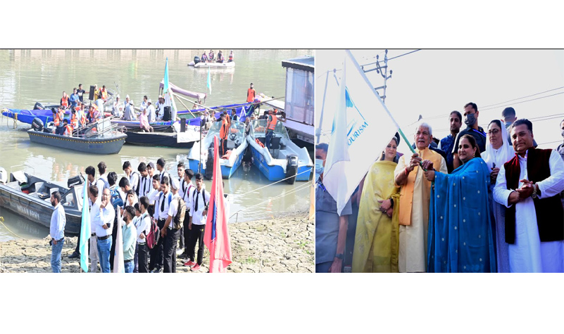 LG Sinha flags off fleet of boats and shikaras from Zero Bridge to Ganderbal to commemorate the Urs of Syed Qamar-ud-Din Bukhari (RA)