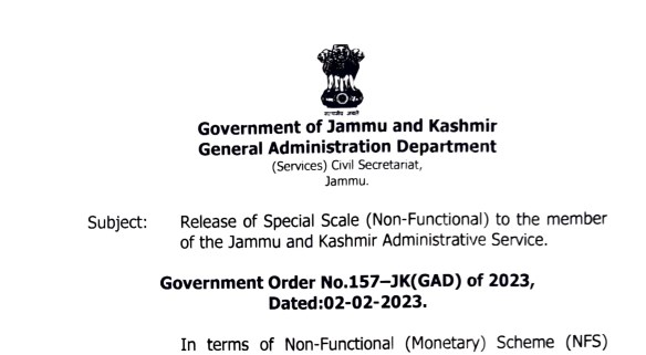 Release of Special Scale Non-Functional to the member of the J&K Administrative Service