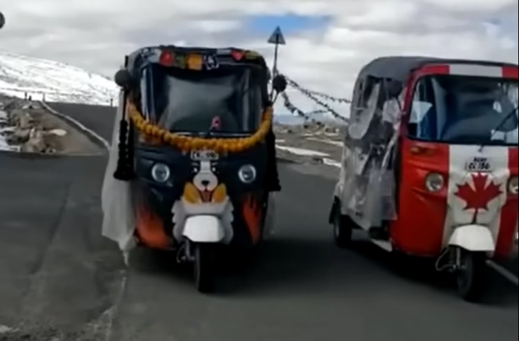 Auto rickshaws drive on Umling La Pass, the highest motorable road, to set world record at 19,024 feet