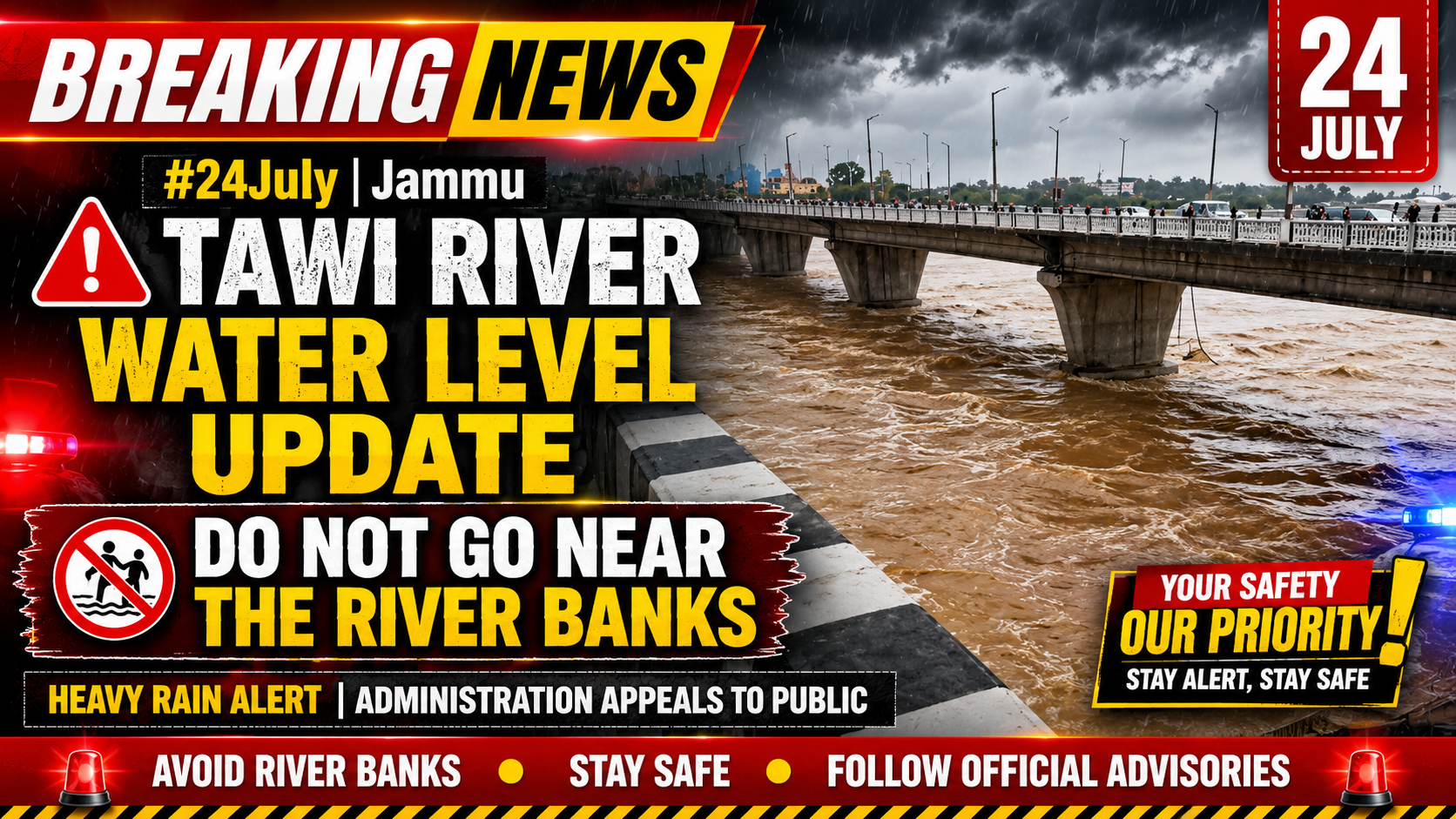 #24july Jammu Tawi Water Level Update; Do not go to the banks of the Tawi
