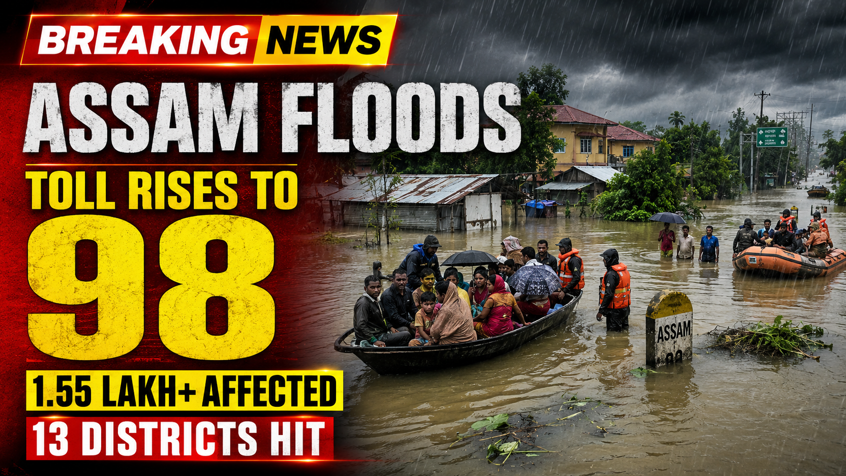 Assam floods: Toll rises to 98, over 1.55 lakh people affected across 13 districts