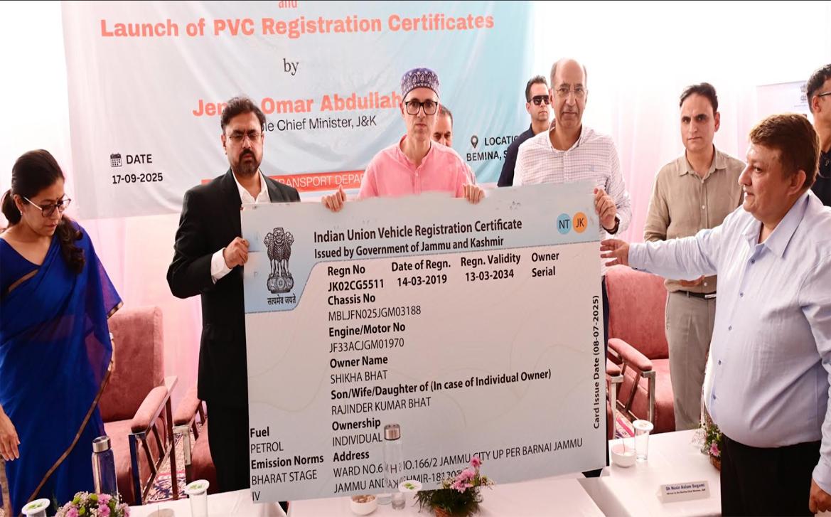 CM Omar Abdullah inaugurates Transport Bhawan at Bemina, launches new PVC Registration card
