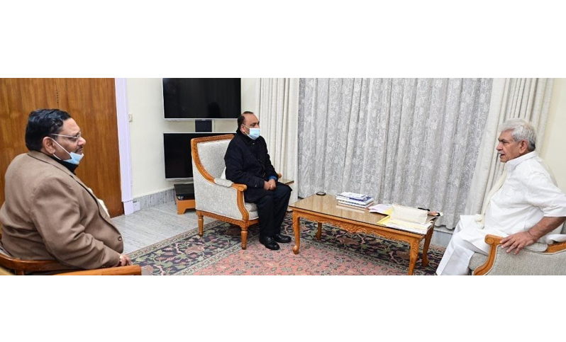 Former Chief Justice of J&K and Ladakh High Court; MD & CEO J&K Bank call on Lt Governor