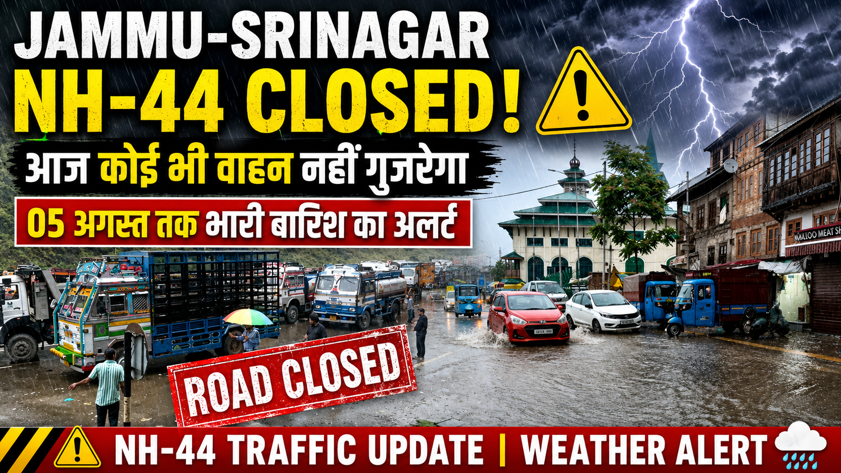 Jammu-Srinagar Nh-44 से नहीं गुजरेगा आज कोई भी वाहन; 05 अगस्त तक बारिश