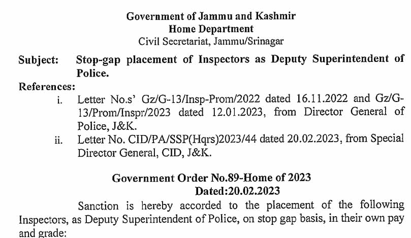 41 Inspectors promoted as Dy SPs in J&K