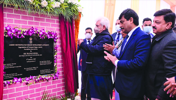 Lt Governor lays foundation stone for upgradation of Transport Nagar Jammu