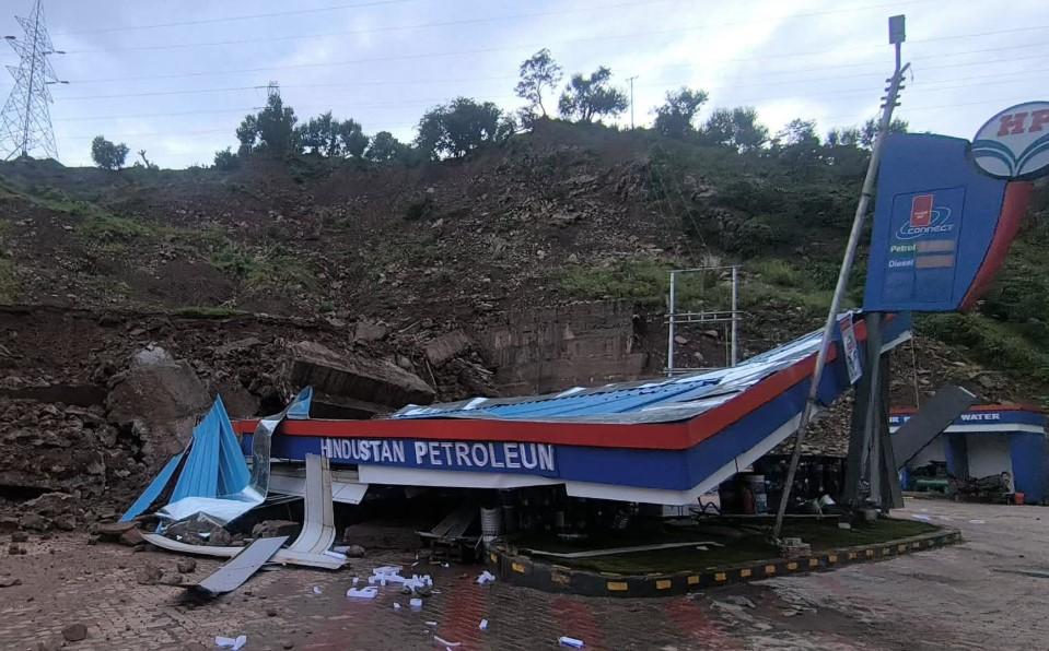 Landslide crushes petrol pump under its debris on Udhampur highway in J&K