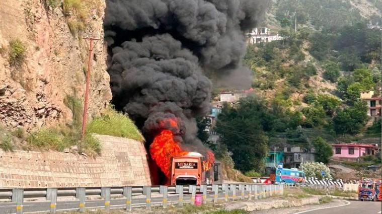 Passenger bus catches fire after tyres burst in Ramban, no casualties reported