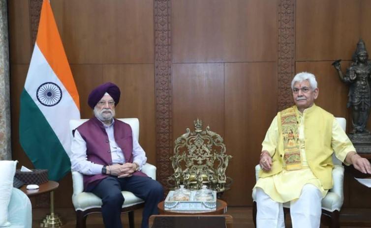LG Sinha Meets Union Minister Hardeep Singh Puri in New Delhi, Discusses J&K Development Issues