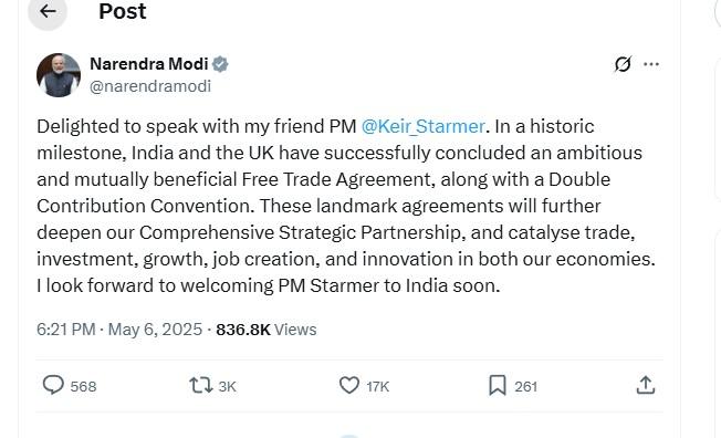 India, UK conclude talks over free trade pact, announces PM Modi