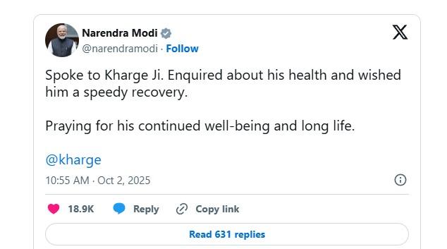 PM Modi speaks to Mallikarjun Kharge, wishes him speedy recovery after surgery
