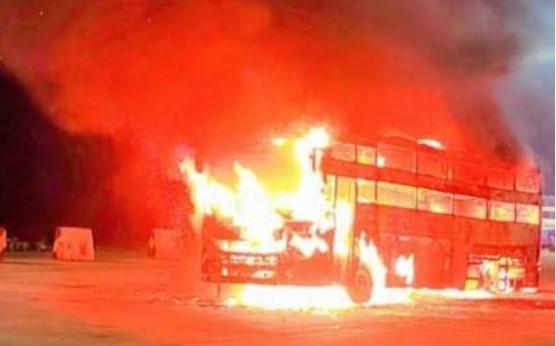 Nine dead, several injured as moving bus erupts in flames on Yamuna Expressway near Noida airport