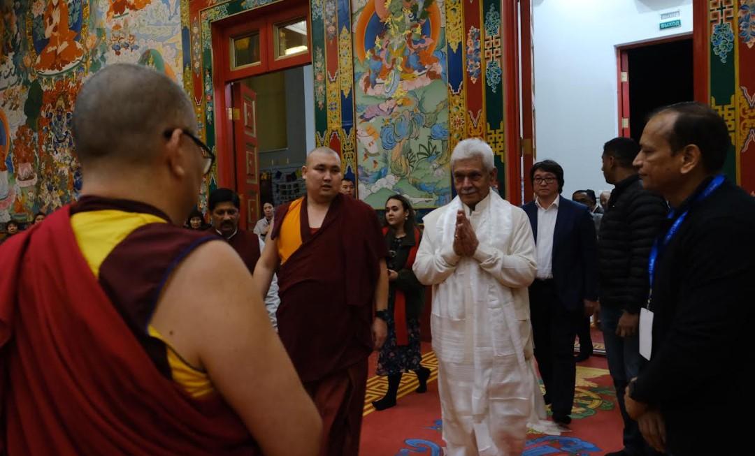 Lieutenant Governor pays obeisance to sacred relics of Lord Buddha at Geden Sheddup Choikorling Monastery at Elista, Kalmykia, Russia