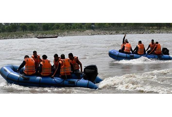 SDRF 2nd Bn. Jammu conducts water rescue exercise at Jia Pota Ghat on banks of river Chenab