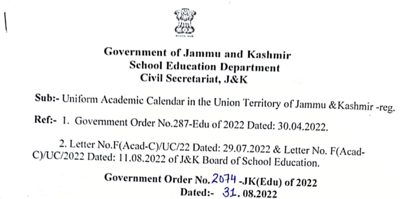 Government issues uniform academic Calender for Jammu and Kashmir; Exams to held in March-April, result in June