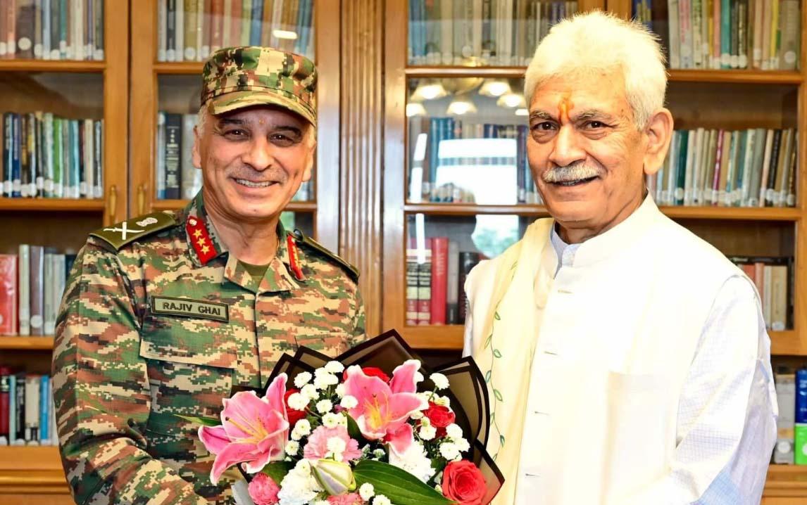 Lt Gen Rajiv Ghai Meets LG Manoj Sinha, Reviews J&K Security Situation
