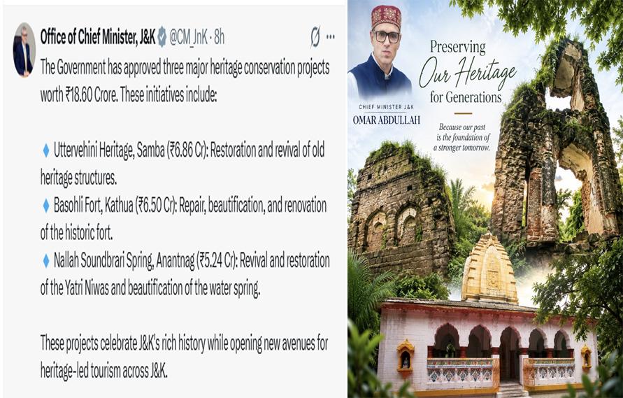 Govt approves 3 major heritage conservation projects worth 18.60 Cr across J&K