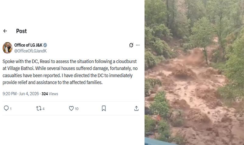 LG Sinha Reviews Reasi Cloudburst Situation, Directs Immediate Relief for Affected Families