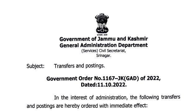 Government orders transfers and postings of 3 IAS and 4 JKAS officers