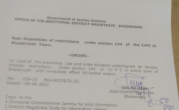 J&K :Curfew imposed in Baderwah town of Doda district in Jammu after tensions due to social media post: Administration