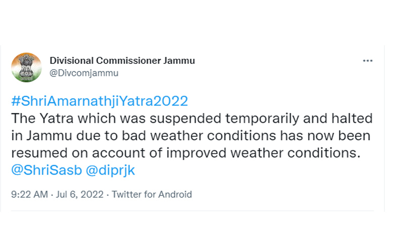 Amarnath yatra resumes from Jammu